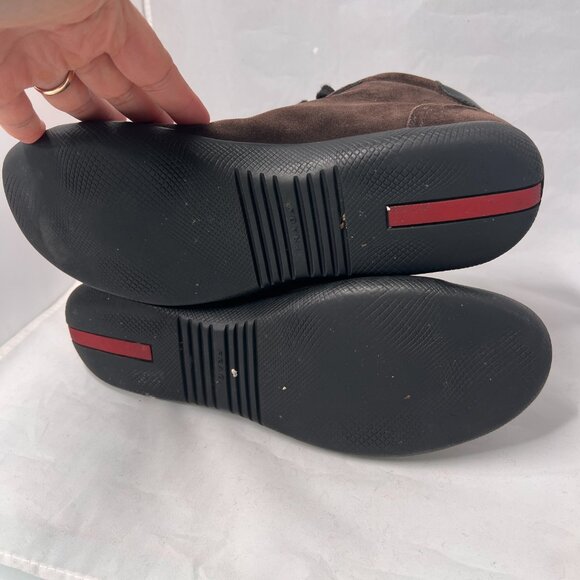 PRADA High Top laced Up Sneaker Suede Brown size 10.5 - Picture 13 of 14